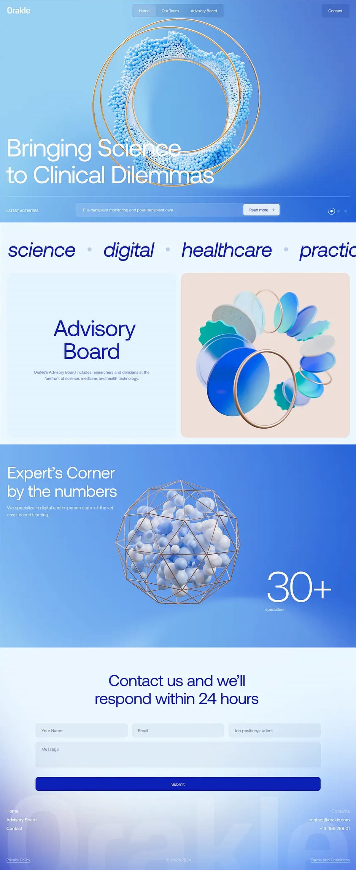 A clinical science website headlined 'Bringing science to clinical dilemmas', with an advisory board section below it.